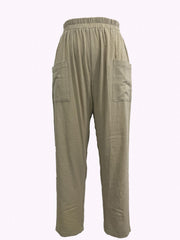Elastic Waist Pocket Cropped Pants Casual Loose Pants
