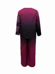 Women's Plus Peacock & Ombre Print Top & Pants Set