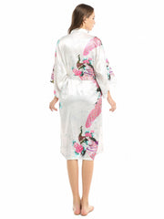 Floral Print Night Robe V Neck Long Sleeve House Robe With Belt