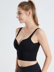 Seamless U Back Sports Bra with Push Up Support - Elastic Activewear Crop Top