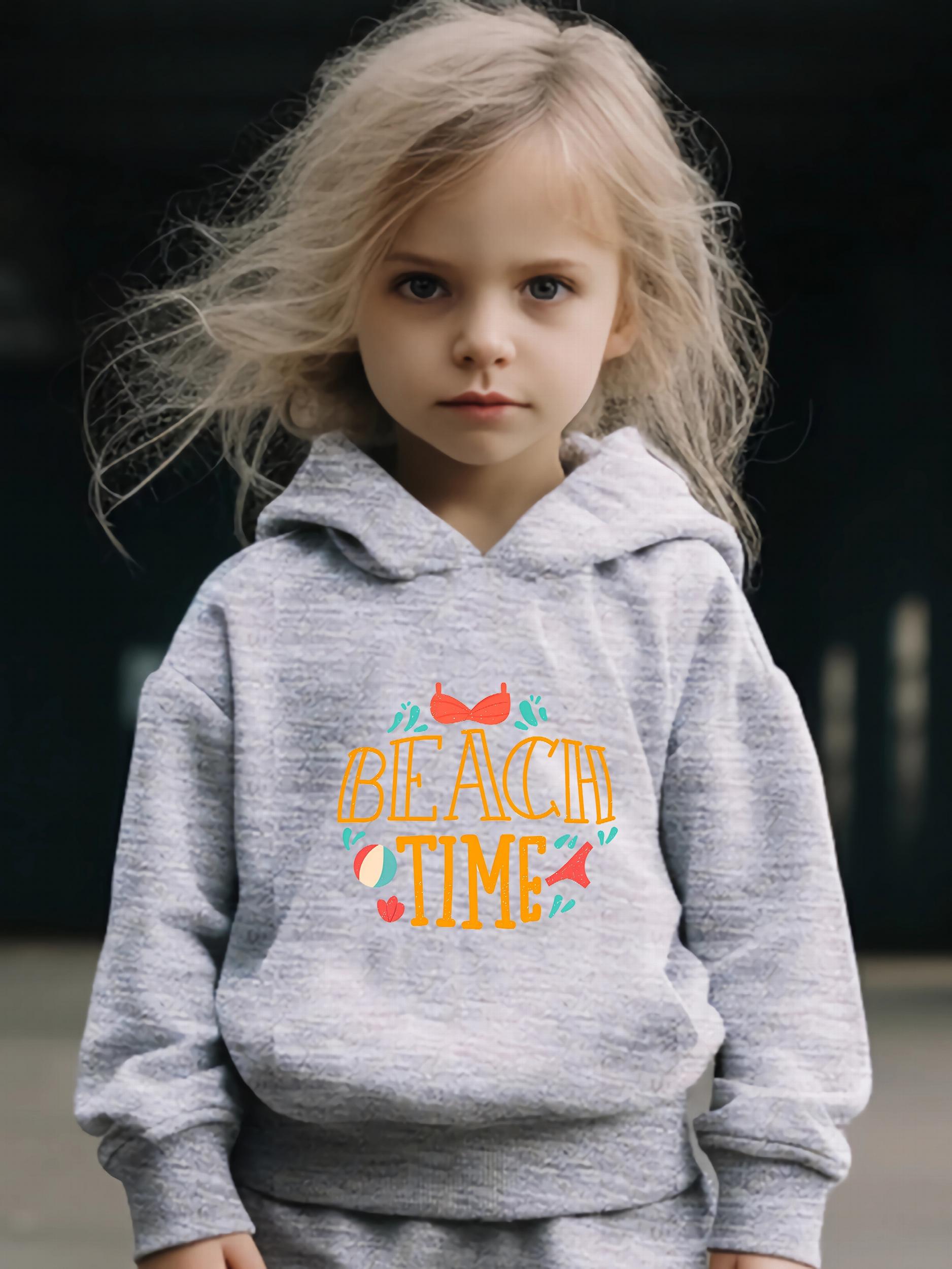 Be Ach Time Pattern Long Sleeve Hooded Sweatshirt Girls