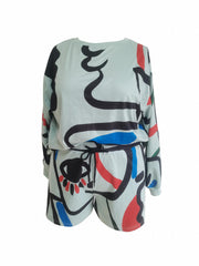 Women's Plus Abstract Print Sweatshirt & Tie Shorts Two Piece Set