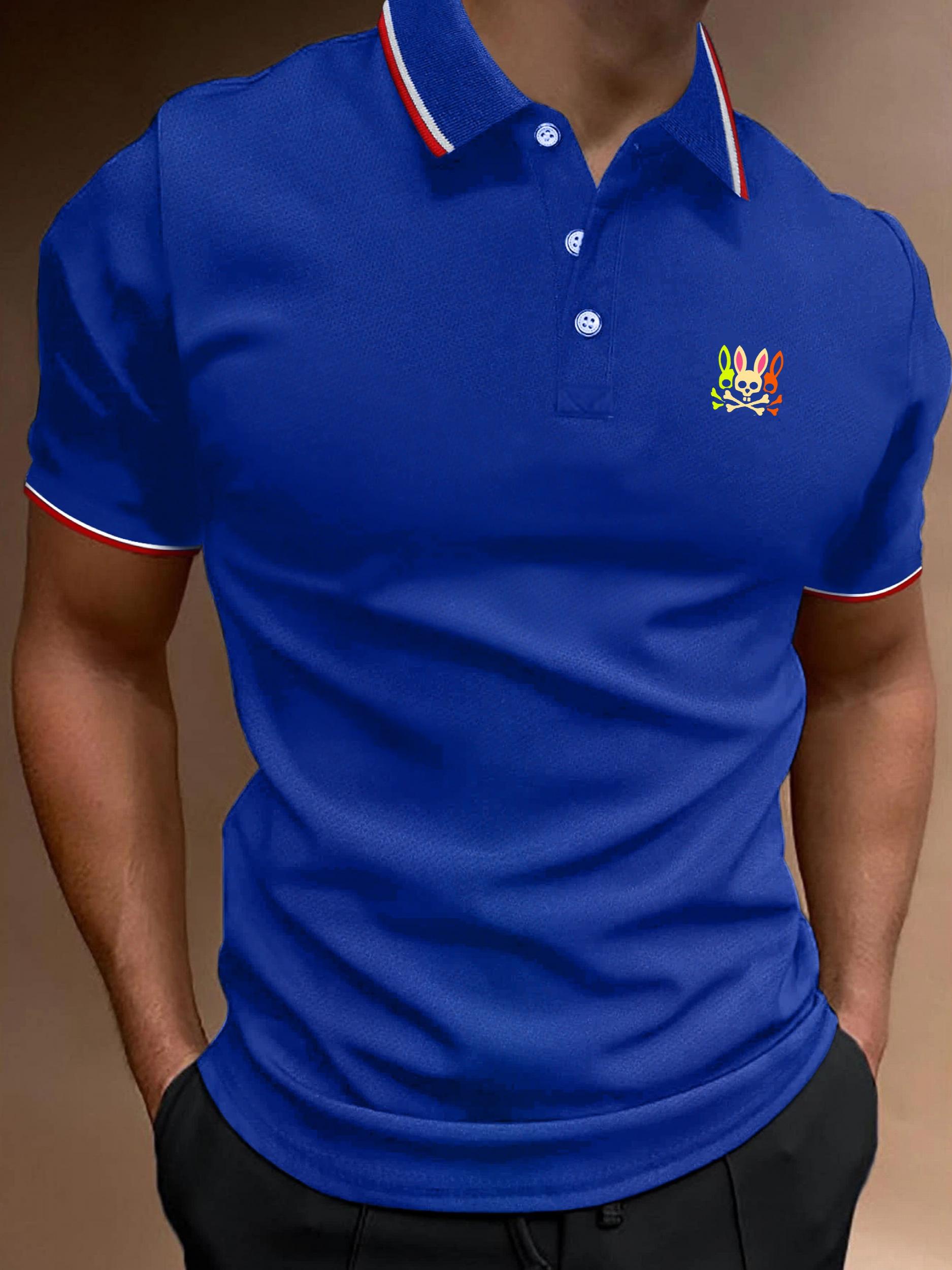 Men's Vintage Cartoon Print Polo Shirt Casual Lapel Button Up Polo Shirt