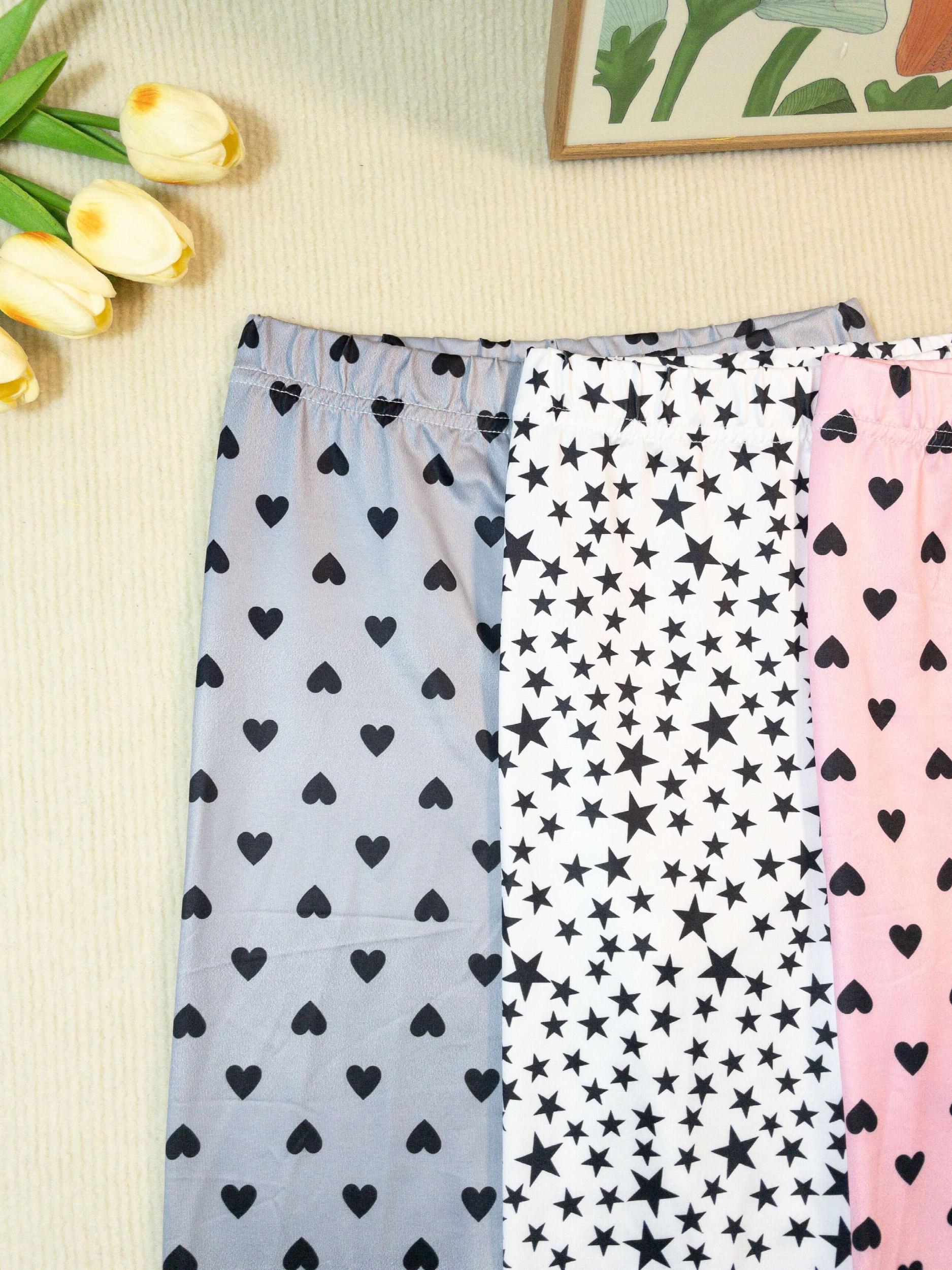 Girls Heart and Star Print Yoga Pants Slim Fit Leggings