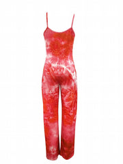 Tie Dye Spaghetti Strap Jumpsuit Sexy V Neck Sleeveless Wide Leg Jumpsuit