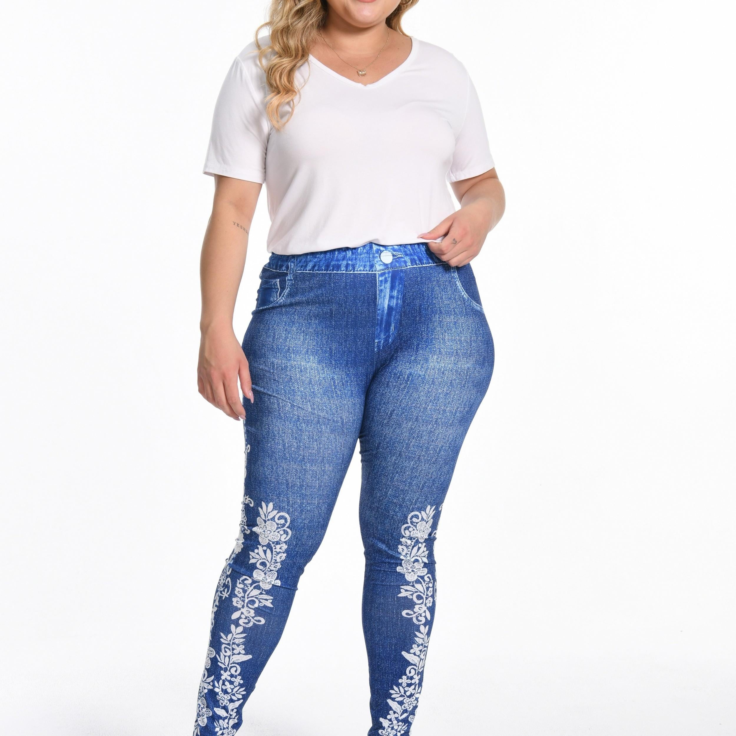 Floral Print High Rise Leggings Women's Plus Casual Skinny Pants