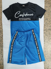 Boy's Confidence Print T-shirt & Shorts Set for Summer