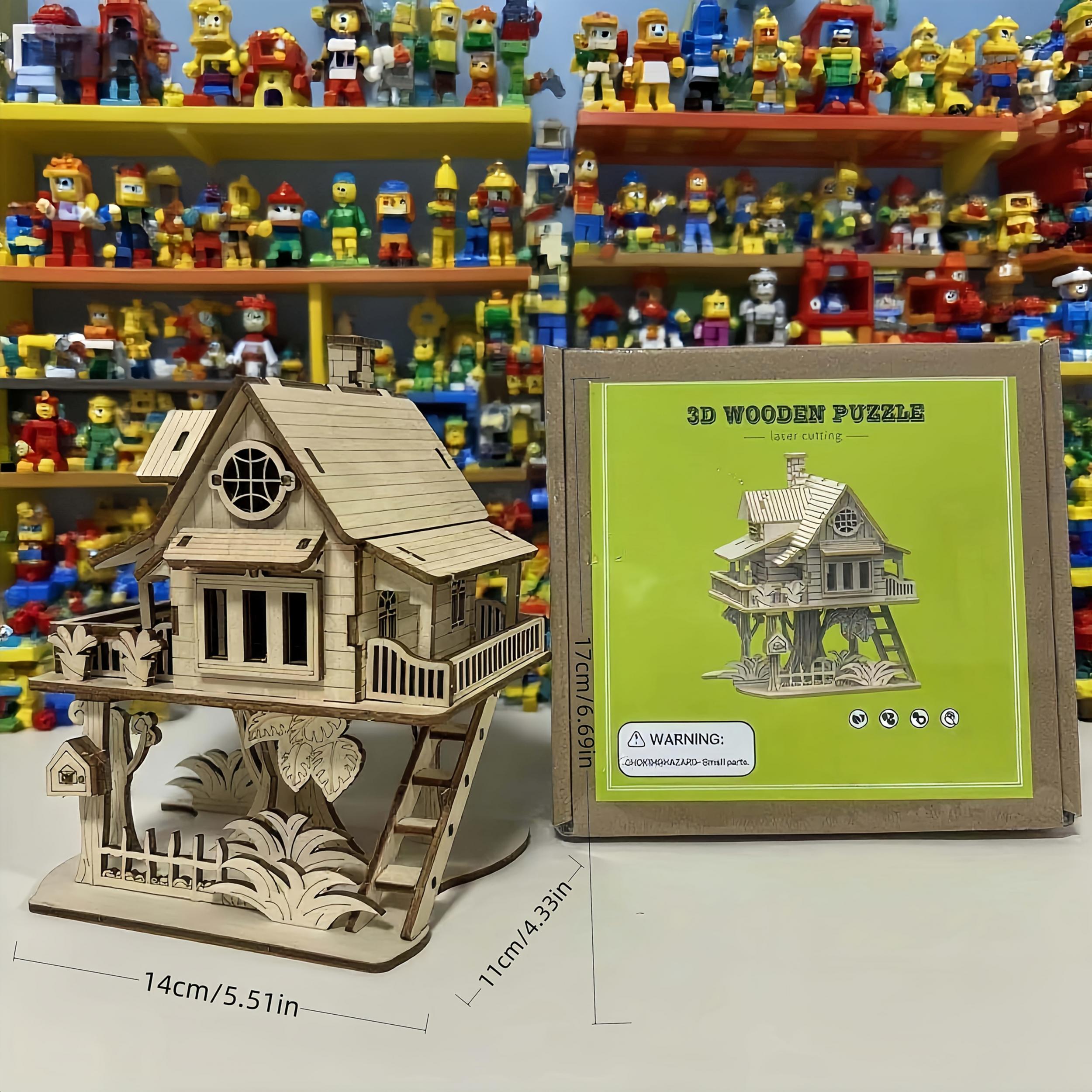 3D Wood Treehouse Puzzle Set DIY Building Blocks Yellow Gift