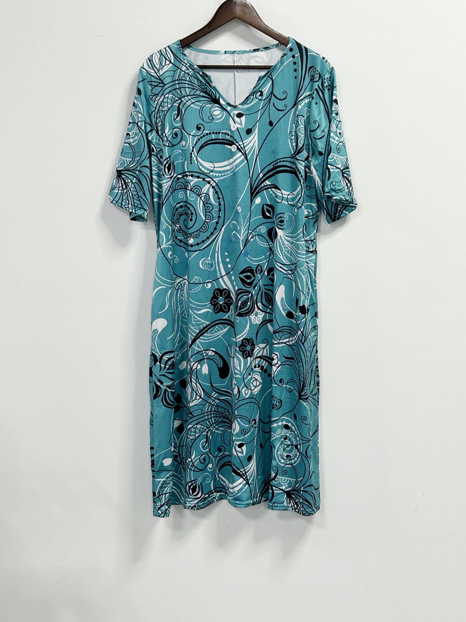 Floral Print Short Sleeve Dress with Pockets