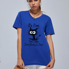 Cartoon Cat V Neck T-shirt for Women