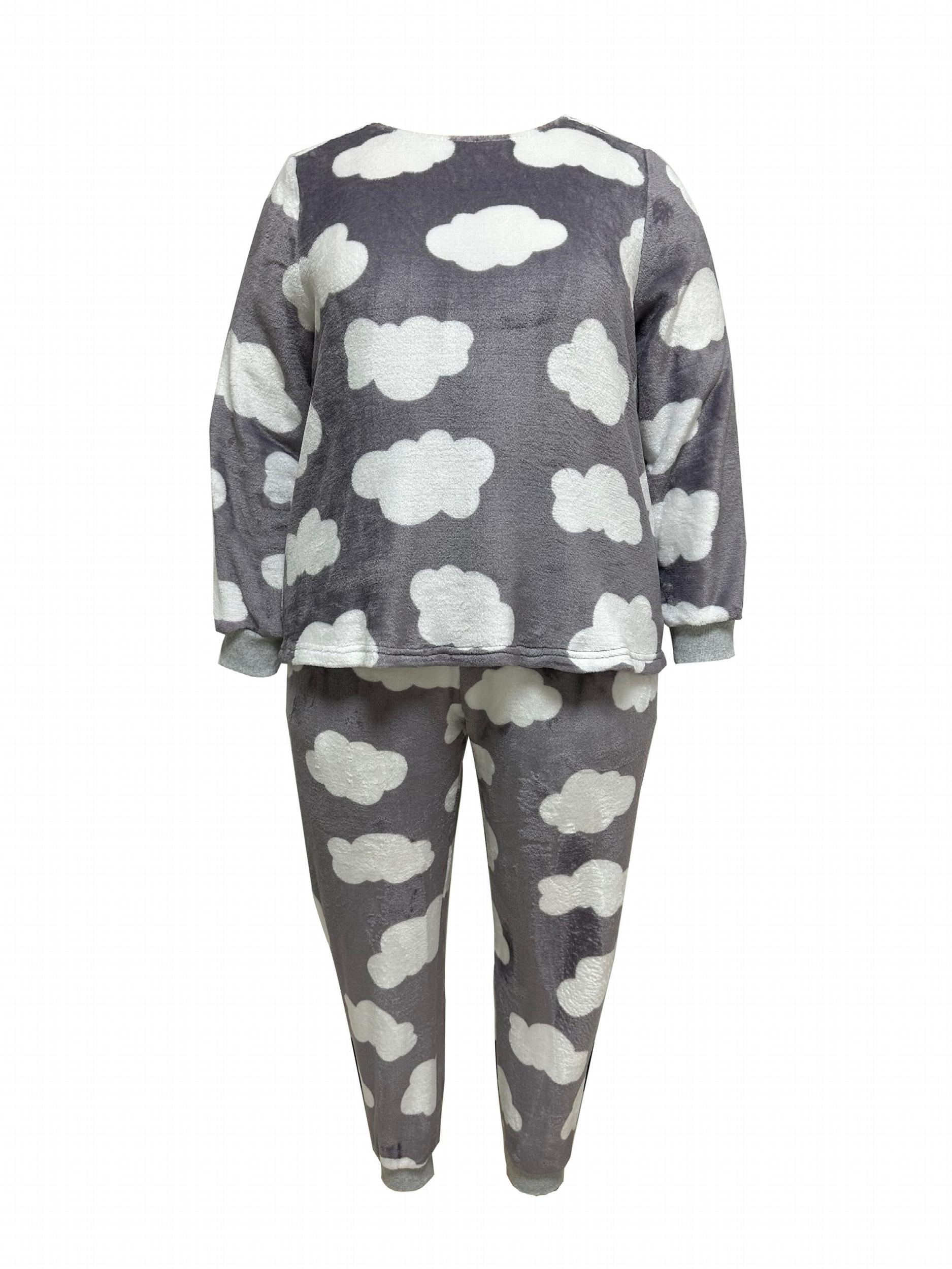 Cloud Pattern Flannel Top & Pants Pajamas Set