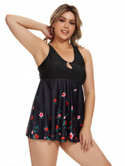 Floral Print Keyhole Ring Tankini Set Women's Plus Swimsuit
