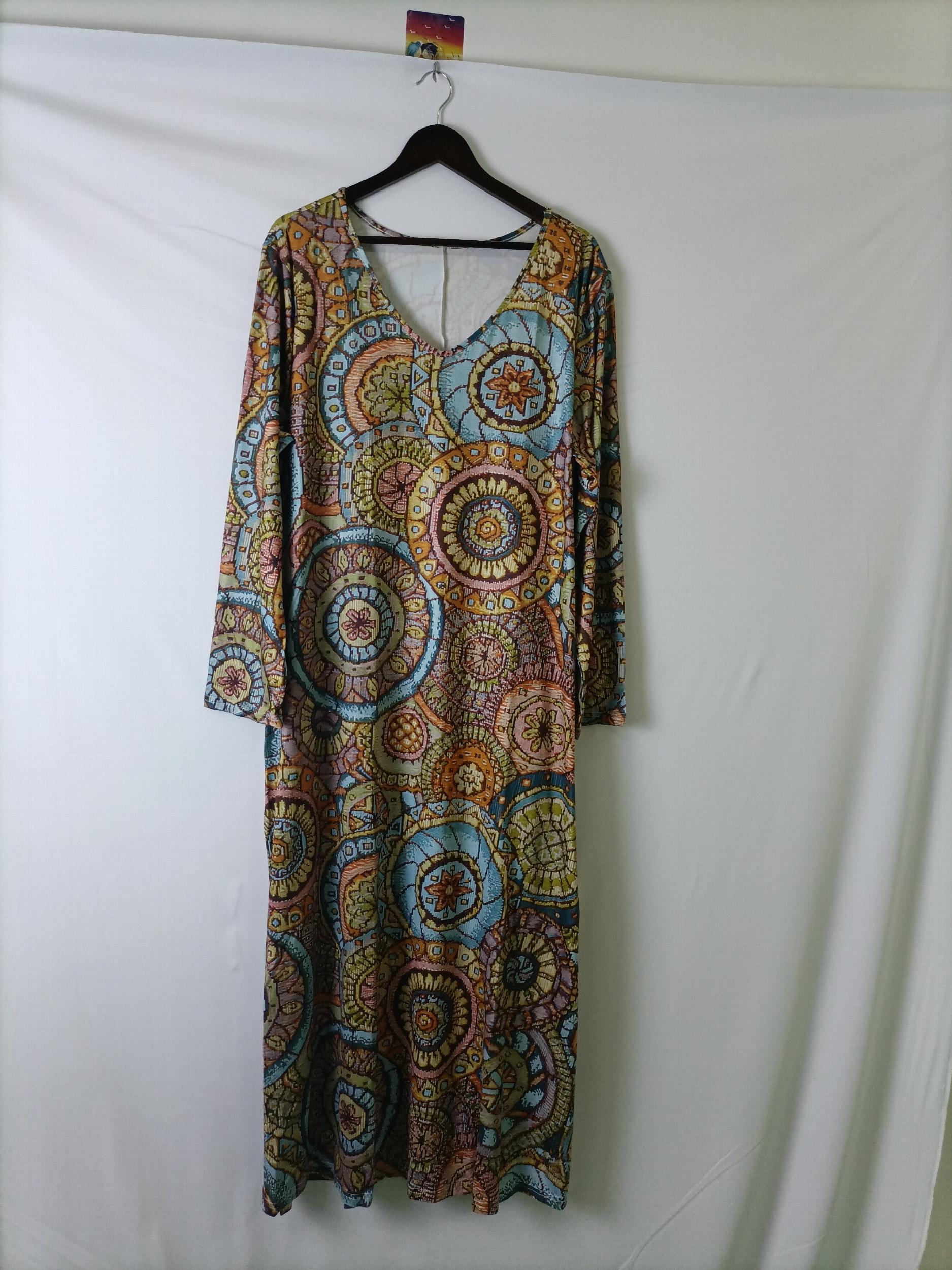Graphic Print Long Sleeve V Neck Maxi Dress