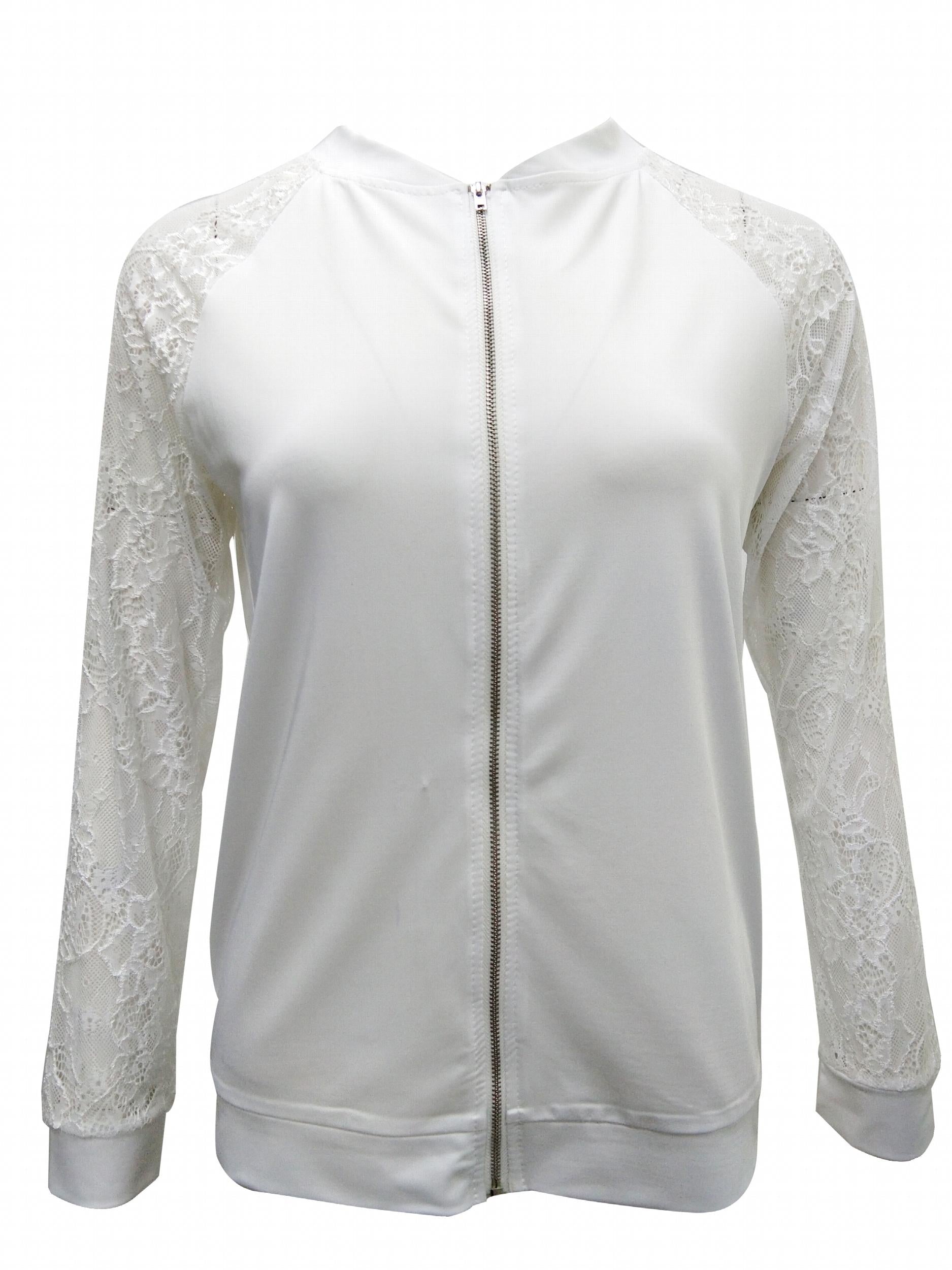 Lace Sleeve Jacket with Zipper Up Closure