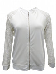 Lace Sleeve Jacket with Zipper Up Closure