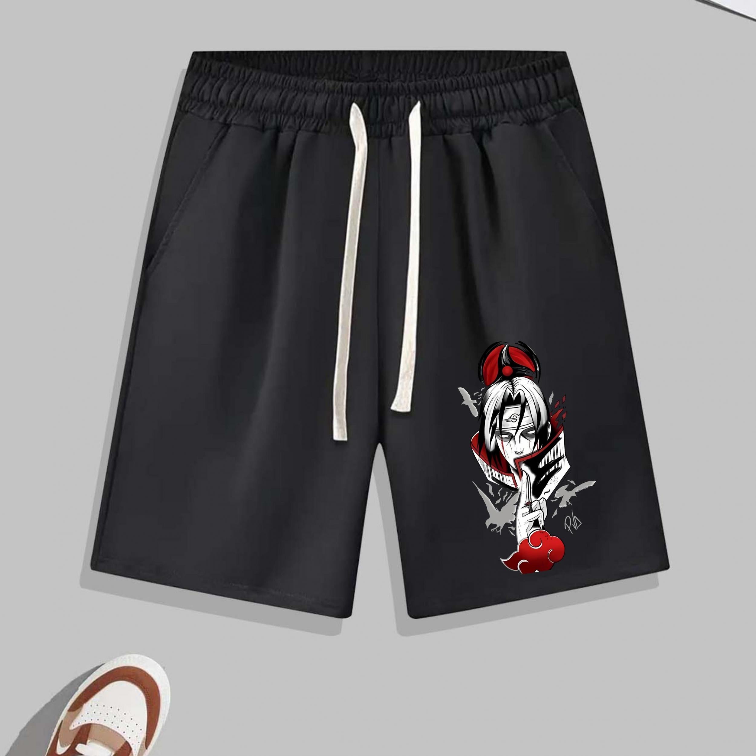 Anime Graphic Pattern Comfy Shorts Men's Casual Elastic Waist Drawstring Shorts
