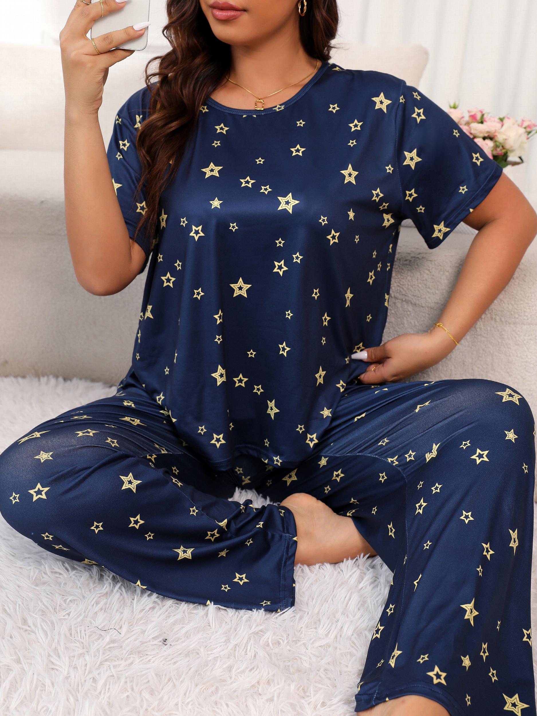 Star Print Pajama Set Short Sleeve Tee & Pants