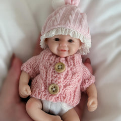 6-Inch Silicone Reborn Kids Doll Pink Outfit Pom Pom Hat Red Sweater