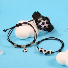 3pcs Football Fan Quartz Watch Set for Boys Students, Sports Style Soft Strap Wa