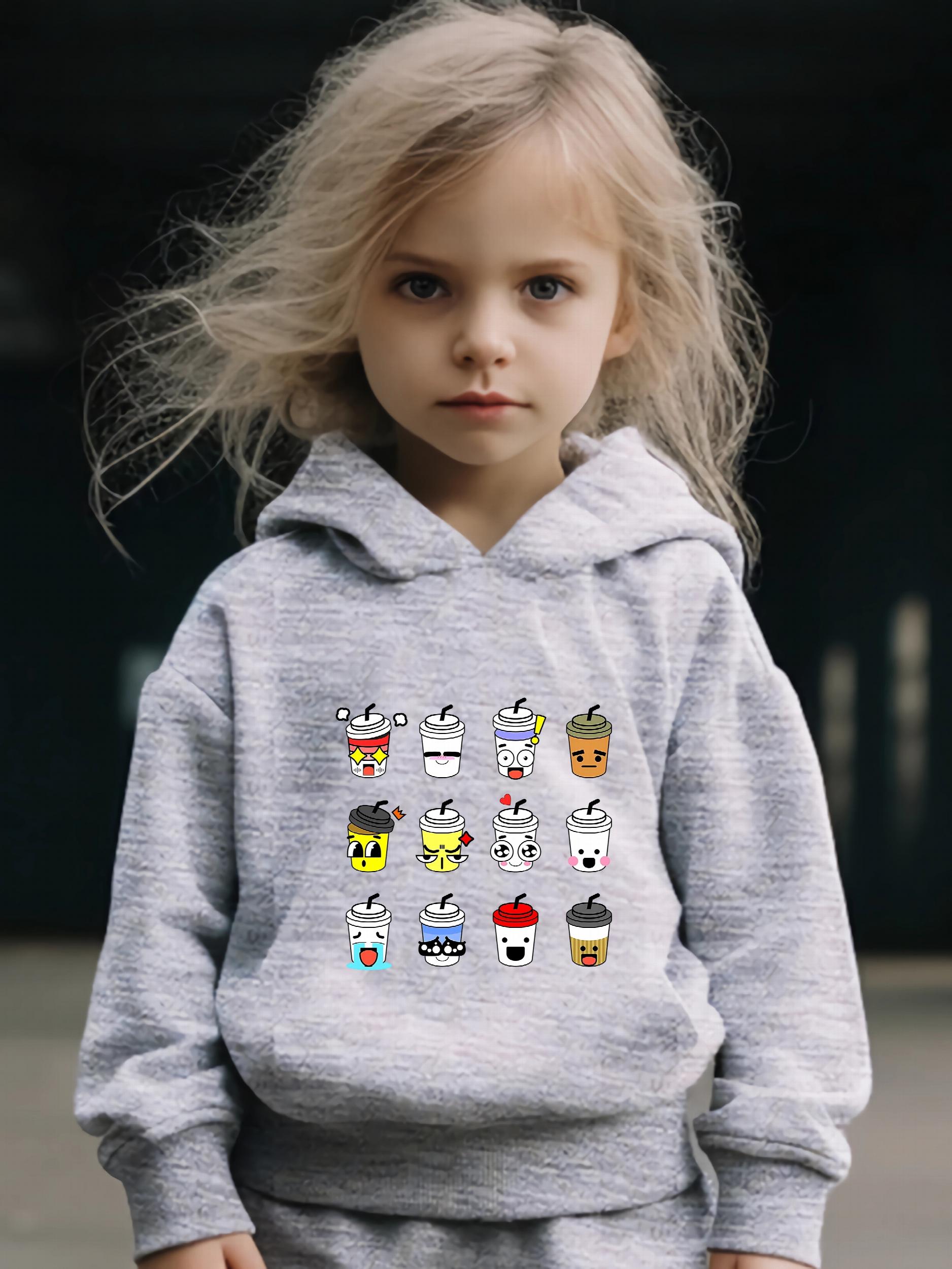 Kids Cartoon Coffee Cups Print Hoodie & Pants Set