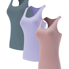 Solid Racerback Sports Tank Top Round Neck Sleeveless Running Top
