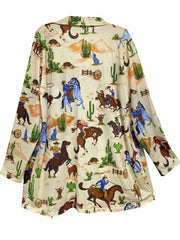 Western Style Cardigan Women's Plus Cowboy Print Long Sleeve