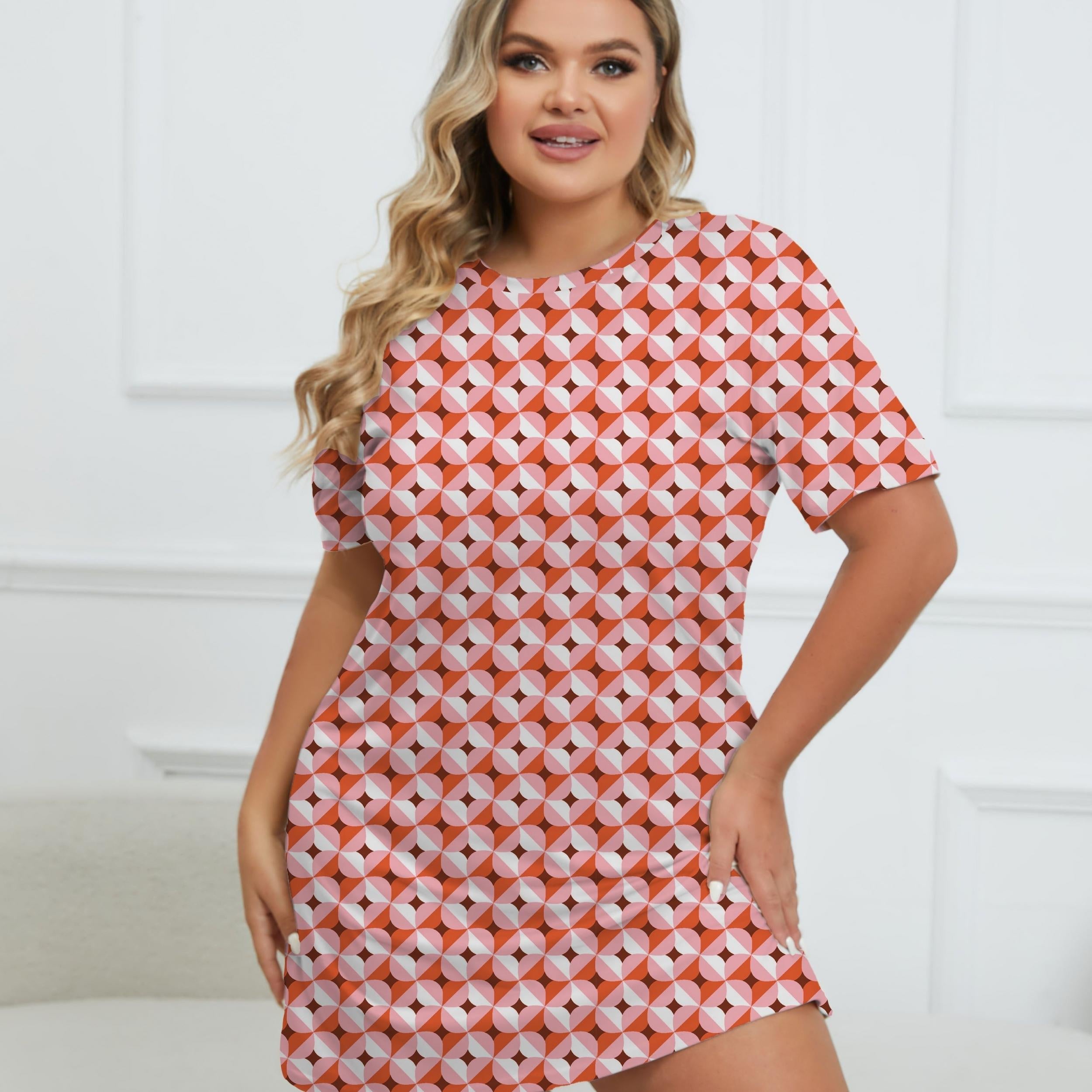 Geometric Print Round Neck Short Sleeve Dress