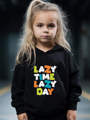 Lazy Time Print Hoodies Jogger Pants Set Girls Sports