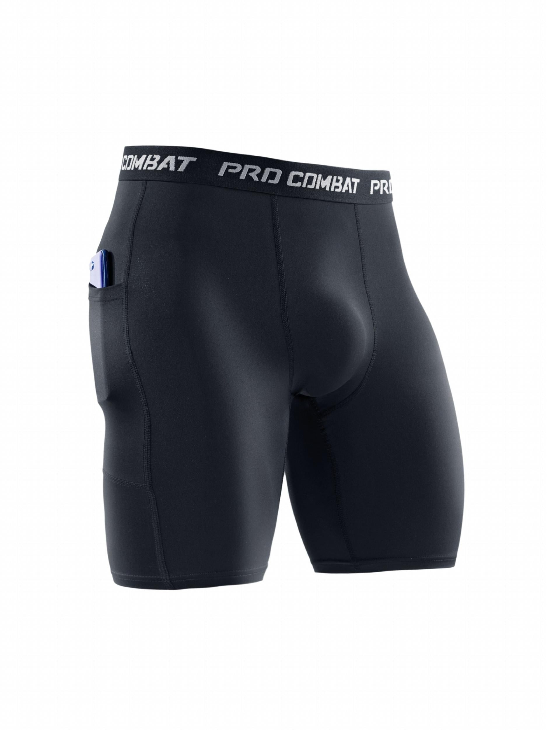 3 Pcs Men's Compression Boxers with Pockets Quick Drying for Fitness