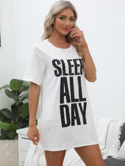 Letter Print NightDress Short Sleeve Pajama Dress