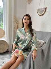 Floral Print Nightdress Long Sleeve Sleep Dress Women's Sleepwear