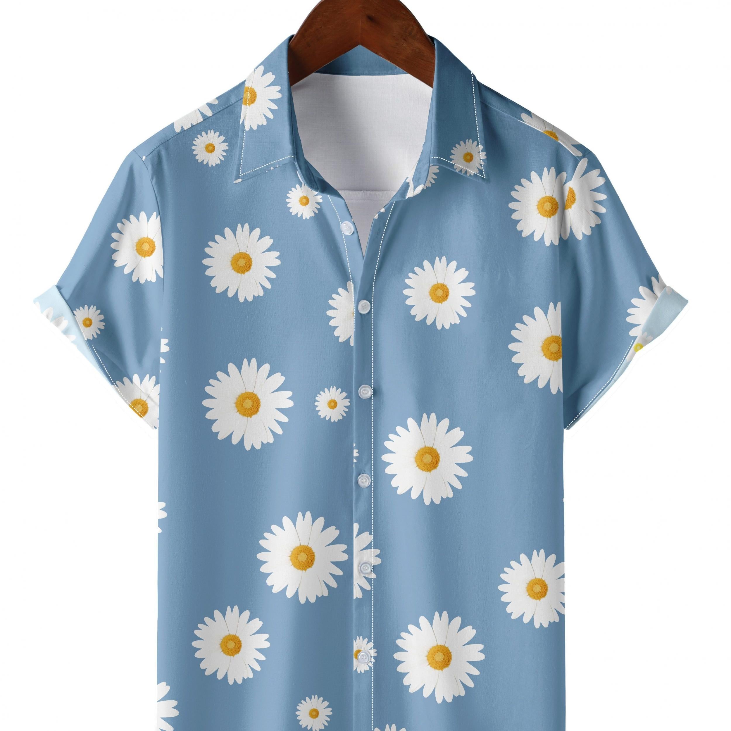Men's Daisy Flower Print Casual Button Up Shirt