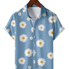 Men's Daisy Flower Print Casual Button Up Shirt
