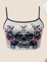 Y2K Skull Print Crop Cami Top Gothic Sleeveless Cami Top