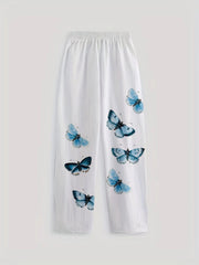 Butterfly Print Elastic Waist Pants Casual Pants Spring Summer