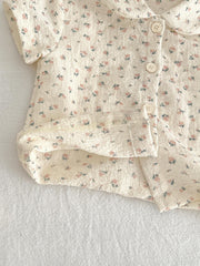 2pcs Toddler Girl Doll Collar Floral Top Shorts Set