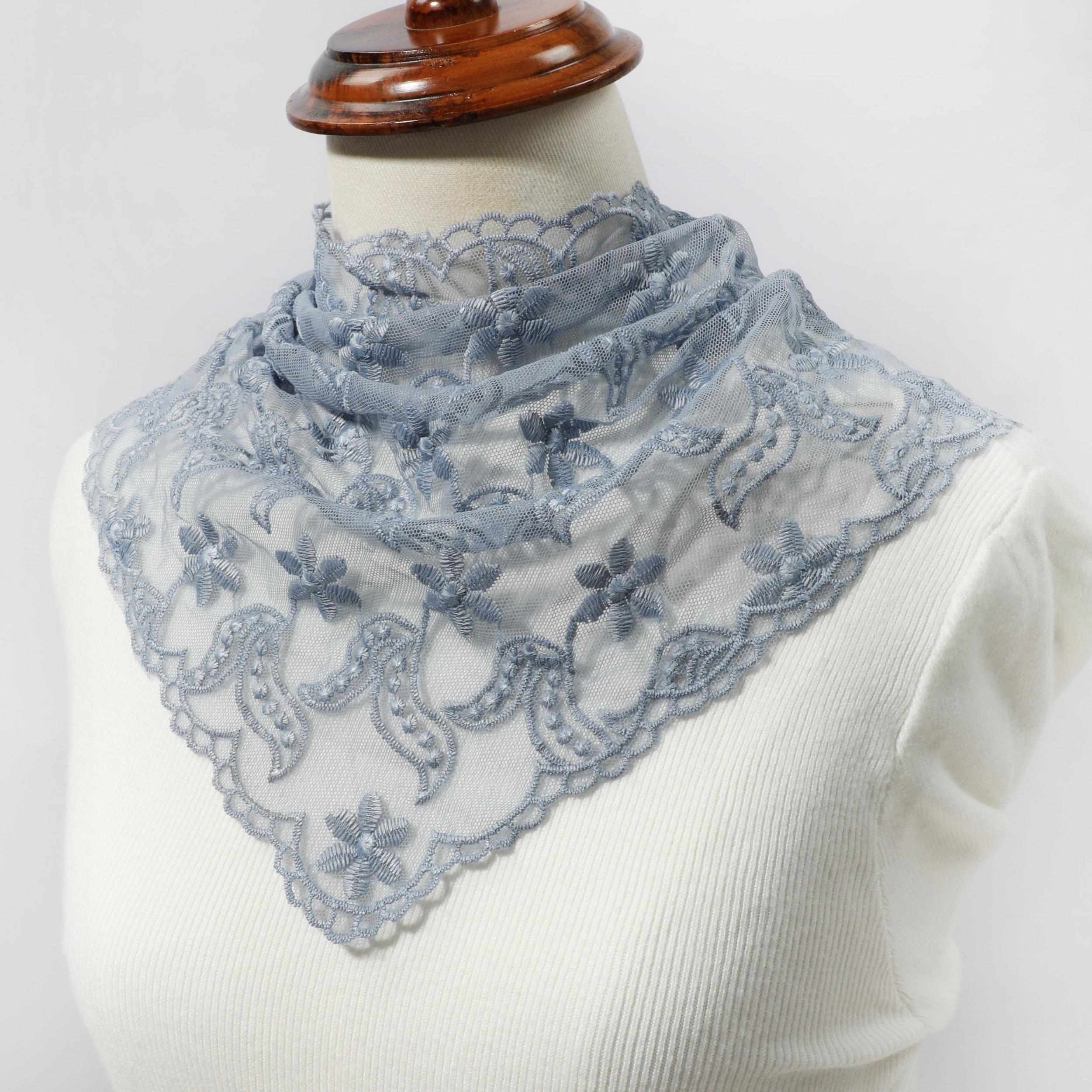 Flower Embroidered Triangle Scarf Thin Shawl for Women