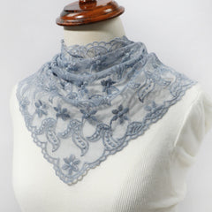 Flower Embroidered Triangle Scarf Thin Shawl for Women