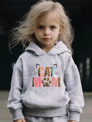 Cat Paw Pattern Long Sleeve Hooded Sweatshirt Girls Comfy Hoodies Pullover