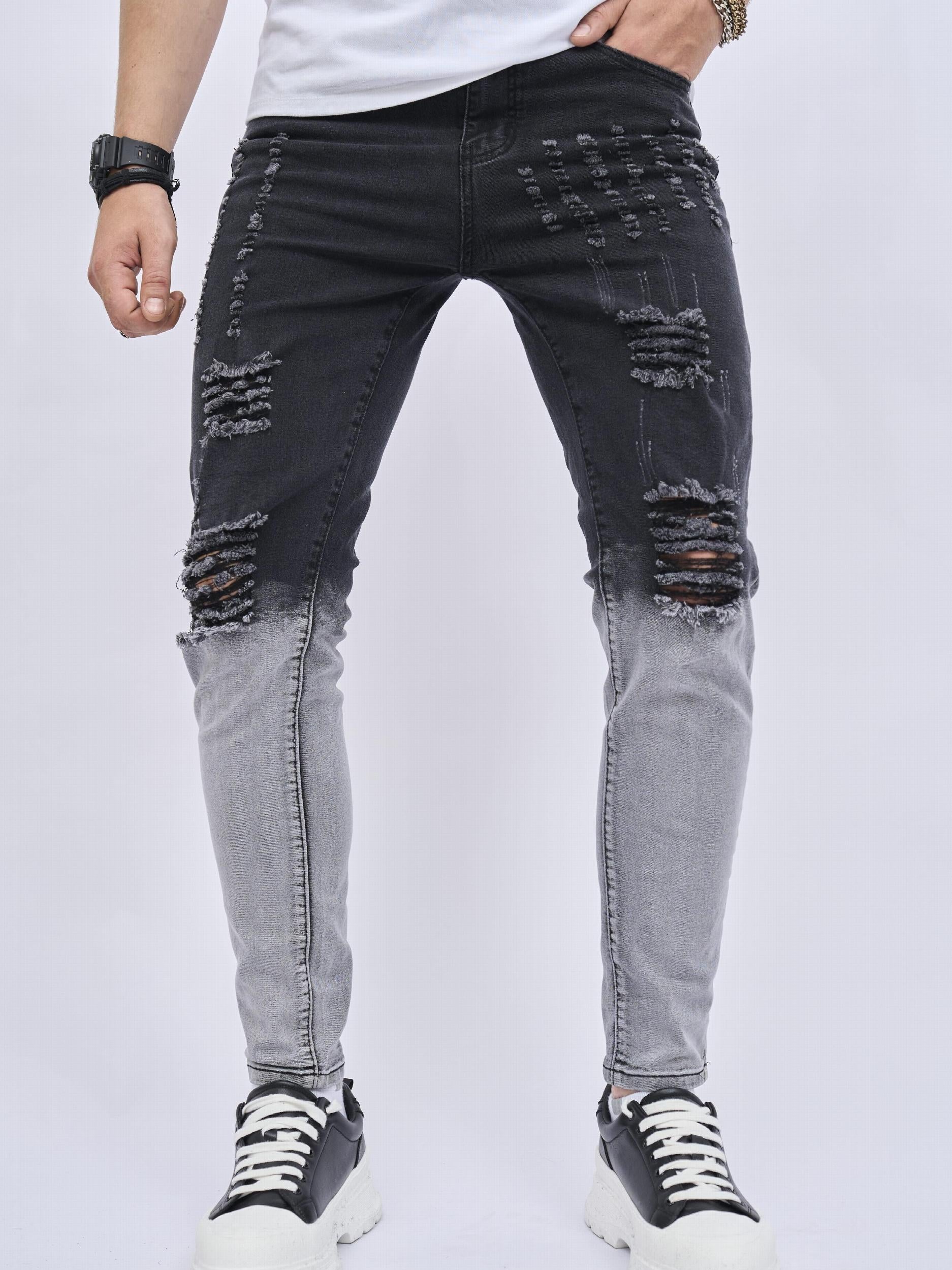 Mens Gradient Slim Fit Ripped Jeans