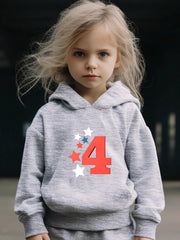 Cartoon Number 4 Hoodie & Pants Set - Girl's Sporty Clothes