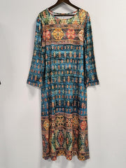 Boho Maxi Dress Women's Plus Size Graphic Print Long Sleeve Round Neck Dress