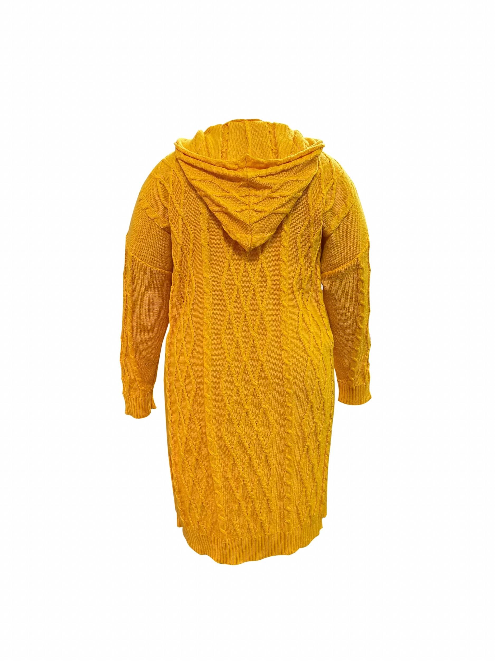 Solid Long Sleeve Open Front Hooded Cardigan With Pockets