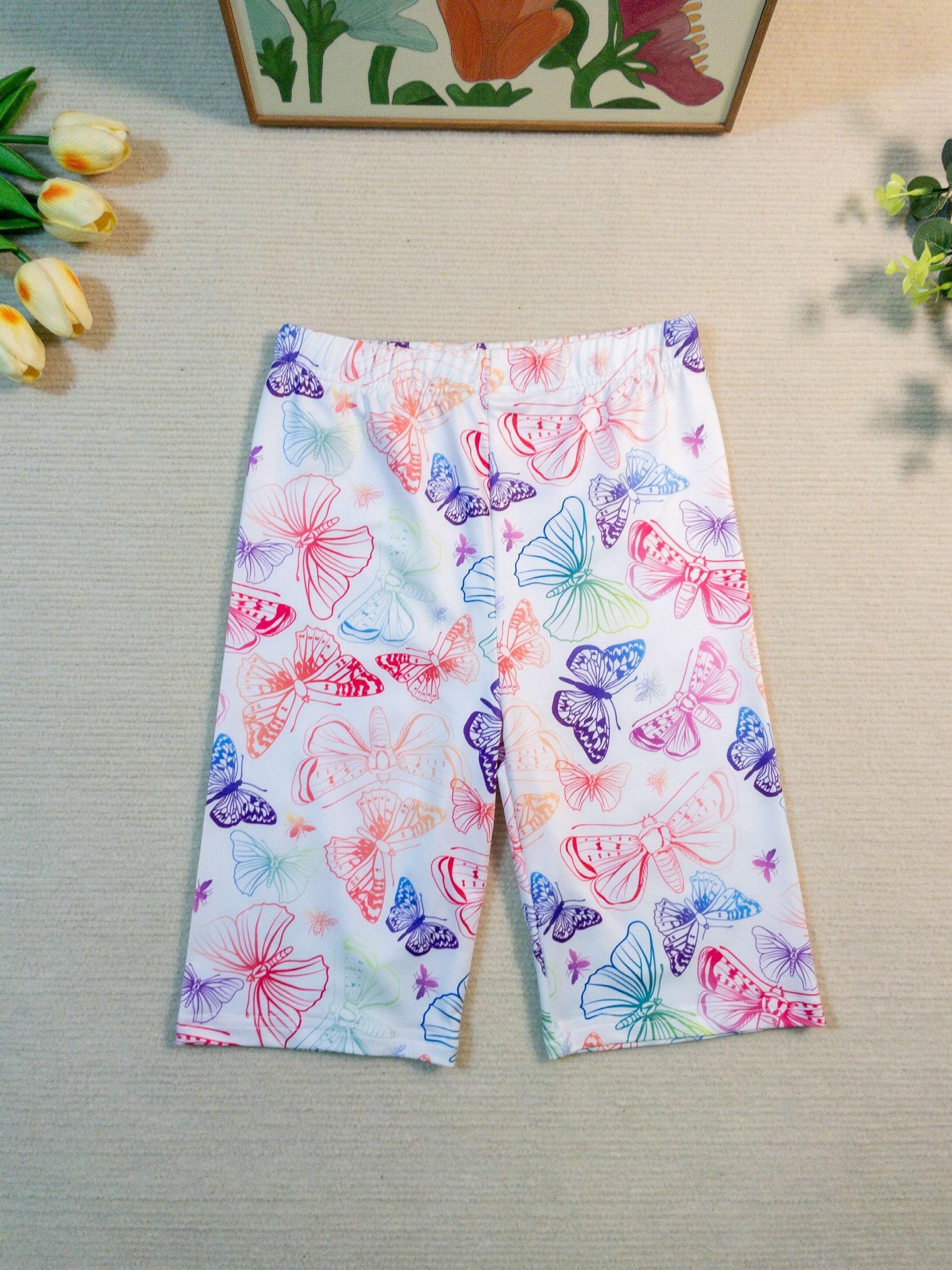 3pcs Girls Colorful Butterfly Soft Legging Cropped Yoga Pants