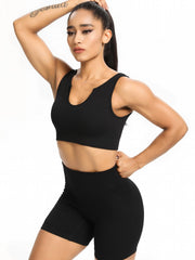 3 Pcs Solid Notched Neck Ribbed Yoga T-shirts Short Sleeve Crop Top