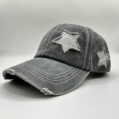 Glitter Star Ripped Baseball Cap Distressed Dad Hats Women