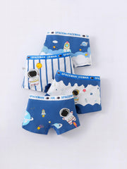 4pcs Astronaut Print Boys Cotton Boxer Briefs