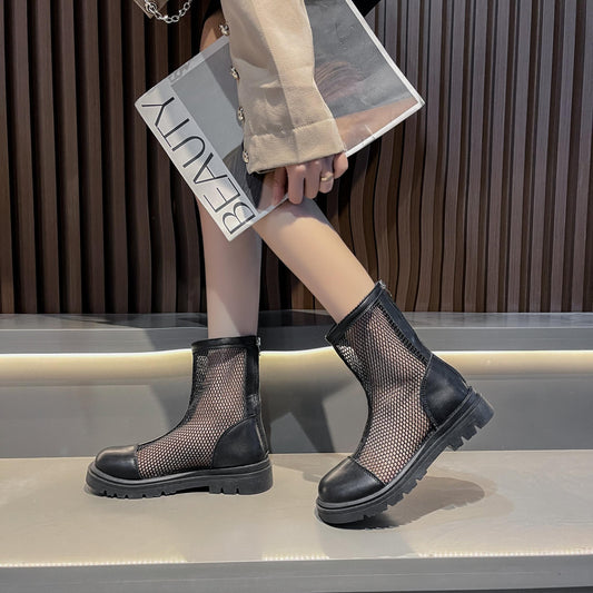Women's Hollow Out Ankle Boots Round Toe Back Zipper Shoes