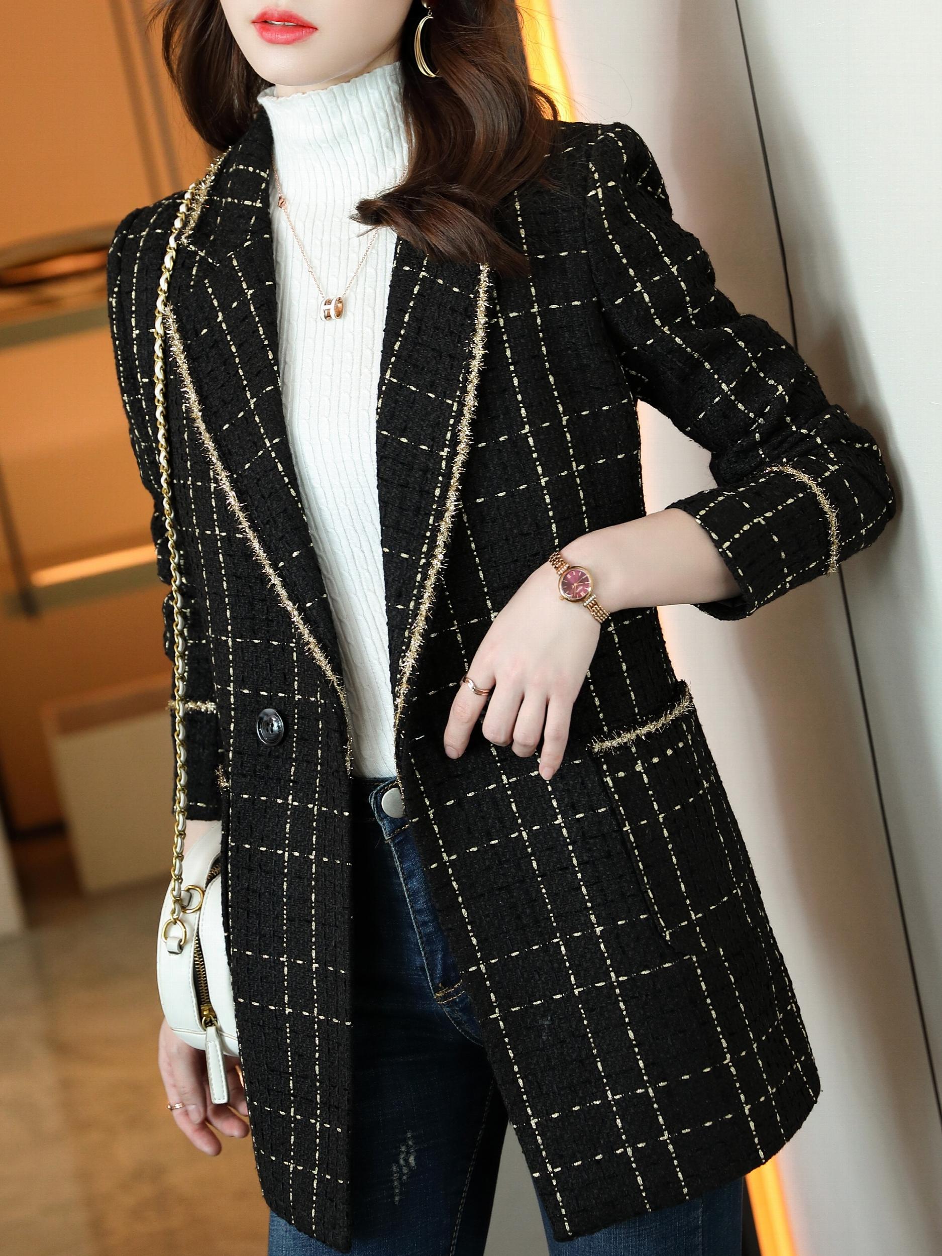 Plaid Print Lapel Blazer Long Sleeve Outerwear With Pocket