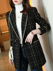 Plaid Print Lapel Blazer Long Sleeve Outerwear With Pocket